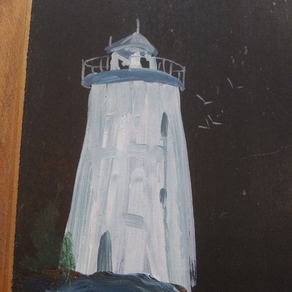 Vintage artist signed Loran Percy Lighthouse theme Painting on a School Slate - Picture 11 of 15